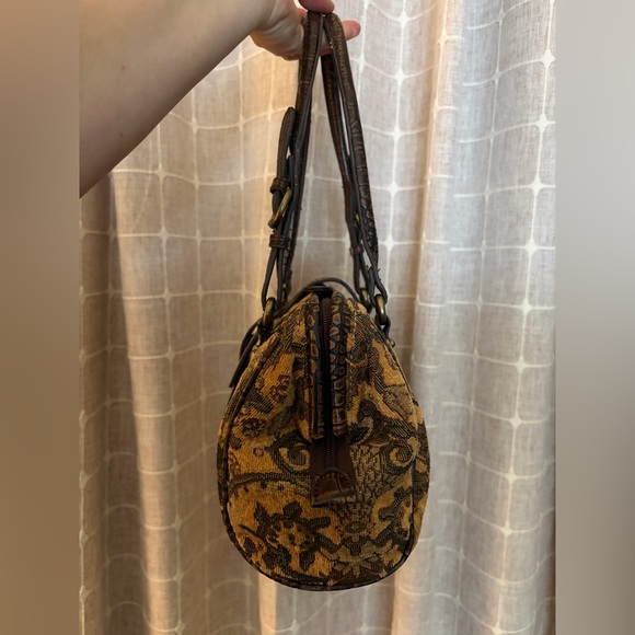 Vintage 90s Tapestry Shoulder Bag with Croc-Effect Trim in Brown - Picture 3 of 13